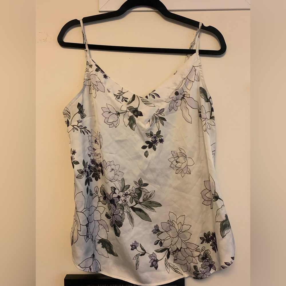 White floral satin tank